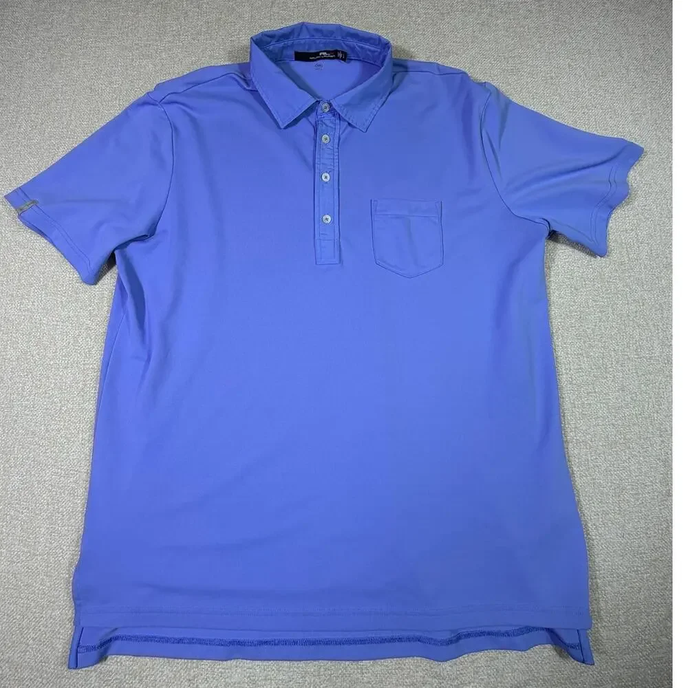 RLX Ralph Lauren Mens L Blue Short Sleeve Polo Golf Athleisure Shirt Performance